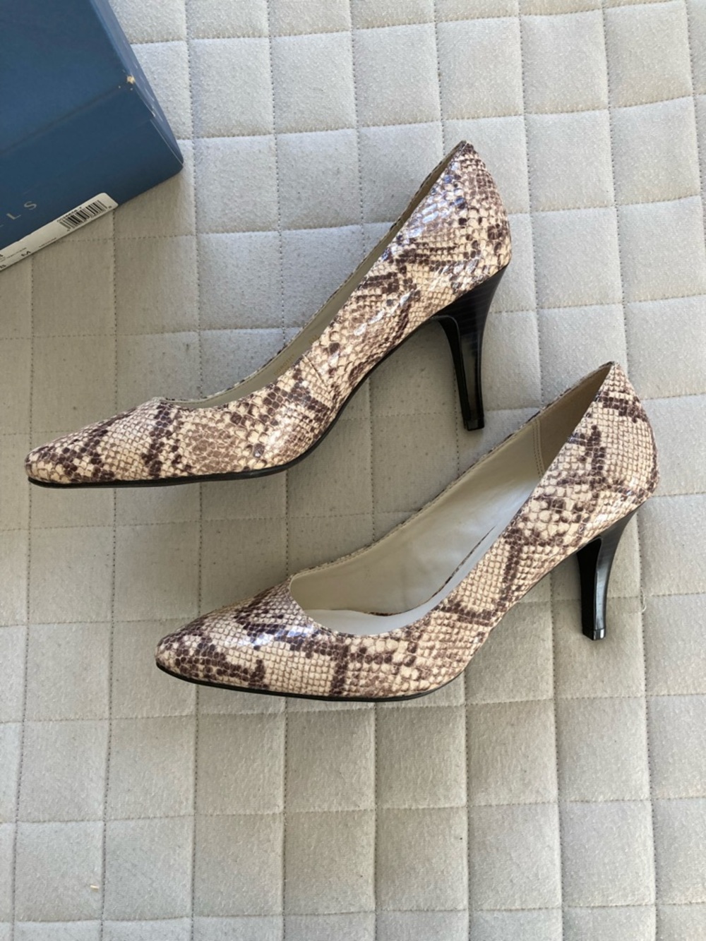 Nickels Women’s Beige/Brown Snake-Print Pointed Toe Pumps with 3” Heel - Size 8